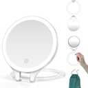 Mocado Travel Makeup Mirror with Light, 1X/20X Magnifying, Double Sided, 3 Color Light, Dimmable Touch, Rechargeable, Tabletop Standing, White