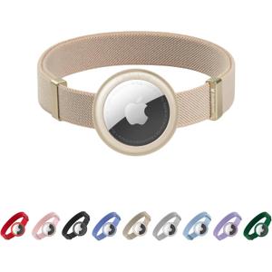 Cat Airtag Collar, US IDA Gold Award Cat Safety Collar Non Breakaway Elastic Airtag Collar Lightweight Airtag Holder Anodized Aluminium Case for Kitten Small to Large Cats,M(Linen)