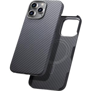 Aramid Fiber for iPhone 16 Pro Case,Compatible with Magnet,Slim & Light Case for iPhone 16 Pro, Touch Feeling, Black/Grey(Twill)