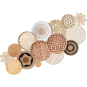 FillTouch Set of 15 Wall Basket Decor Boho Wicker Handmade Farmhouse Rustic Wall Decoration Woven Hanging Basket Decor for Bathroom Bedroom Living Room