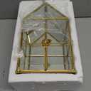 ELLDOO 2 Tier Clear Glass Storage Box, Gold Mirrored Jewelry Makeup Display Organizer Case, Decorative Tower box Storage for Trinket Perfume Lipstick Figure Statue Toy Display, House Shape