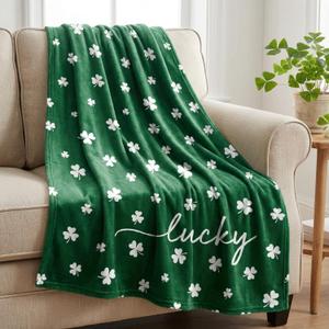 Horaldaily St. Patrick's Day Flannel Blanket Throw, Irish Clover Shamrock Green Soft Fuzzy Plush Cozy Fleece Blankets for Couch Sofa Bed Lounging, Ideal Gifts for Kids Adults Self, 50x60