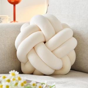 Knot Ball Pillow, Round Decorative Throw Pillows Cushion, 8 Inch Beige Soft Plush Knotted Pillows Pillow, Modern Home Throw Knot Decorative Cushion