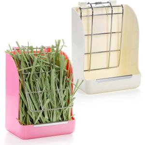 Foraineam 2 Pack Hay Feeder for Rabbits and Guinea Pigs - Plastic Food Bowl, Less Waste Rack Manger, Dispenser for Chinchillas and Other Small Animals