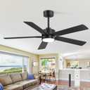 Ceiling Fans with LED Lights, 52 Inch 5-Blade Ceiling Fan Remote Control, Industrial Ceiling Fan with Reversible DC Motor, Downrod Mount LED Ceiling Light Chandelier for Bedroom (Black)