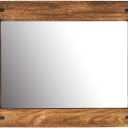 YOSHOOT Rustic Wooden Framed Wall Mirror, Natural Wood Bathroom Vanity Mirror for Farmhouse Decor, Vertical or Horizontal Hanging, 32" x 24", Brown