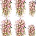 Artificial Hanging Flowers for Outdoors, 4 PCS UV Resistant Morning Glory Flowers with Eucalyptus Leaves, Silk Fake Flower Realistic Faux Plants for Home Patio Porch Garden Decor, White+Pink