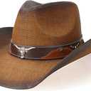 WQWOVRVO Cowboy Hat,Cowgirl Hat,Western Cowboy Hats for Women/Mens/Straw Wide with Shapeable Brim Cowboy Hat for Womens