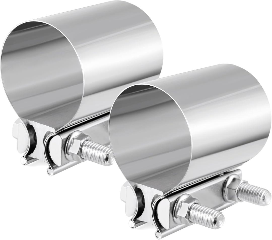 GaRhomxy 3 "Exhaust Clamp 304 Stainless Steel Heavy-Duty Lap Joint Band Clamp, Used for Mufflers, Catalytic Converters, Exhaust Pipes (2 Pack)