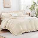 Andency Beige Ruffle Duvet Cover Full(79x90Inch), 3 Pieces Ruffled Farmhouse Shabby Chic Duvet Cover for Girls Kids Women, Soft Polyester Duvet Cover Set with Zipper Closure & Corner Ties