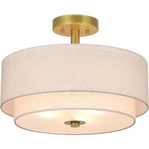 Bargeni Semi Flush Mount Ceiling Light,12.5 inch Ceiling Light Fixture,Gold Flush Mount Light Fixture with Black Fabric Drum Shade,Light Fixtures Ceiling Mount for Bedroom,Living Room,Hallway