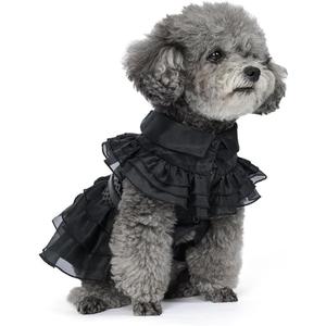 Pet Dog Cat Wednesday Dress Addams Costume Cosplay Cute Puppy Kitten Black Coat Clothes with Belt Halloween Party Dress up Pretend Play for Small Medium Dogs L