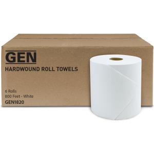 GEN Hardwound Roll Towels - White, 8-Inch x 800 ft, 6 Rolls/Carton