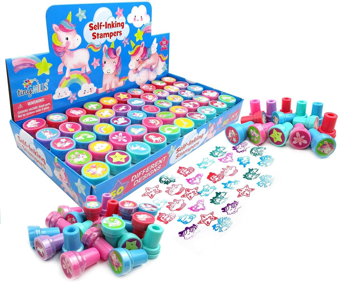 TINYMILLS 50 Pcs Unicorn Assorted Stampers for Kids Stocking Stuffer Party Favor Goodie Bag Prizes Classroom Rewards Pinata Filler Arts and Crafts for Kids Girls Birthday Party Favors