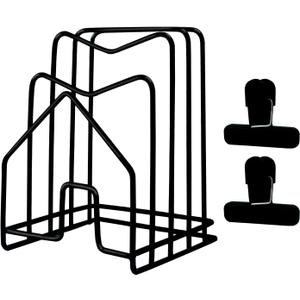 Cutting Board Holder Pot Lid Organizer W 2 Chip Bag Clips 304 Stainless Steel Pan Organizer Under Cabinet Inside Cabinet Pot Cover Cookie Sheet Bakeware Serving Tray Cooling Rack Stand Kitchen Black