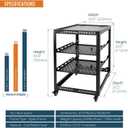 TECMOJO 16U Open Frame Network Rack for IT &AV Gear, AV Rack 4-Post with casters, Mobile 16U Rack with 2 PCS 1U Server Rack Shelf & Mounting Hardware, for 19" Network,Audio and Video Device