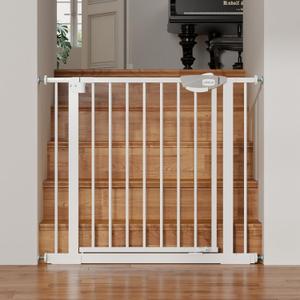 Auto-Close Baby Gate for Stairs & Doorways Dog Gate - Adjustable Steel Safety Gate with Dual Lock, Fits 29"-39" Wide, Pressure Mount No Drilling (White, 30-39" W x 30" H)