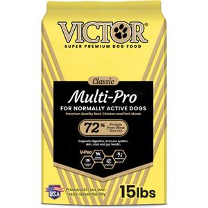 Victor Super Premium Multi-Pro Dry Dog Food Gluten Free with Beef, Chicken and Pork Protein for Normally Active Dogs All Breeds and Life Stages, 15 lb (EXP 05/26/26)