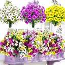 Geegoods Extra Full 36 Stems Artificial Pansies Flowers for Outdoor with 6 Pcs Butterflies, UV Resistant Faux Flowers for Hanging Baskets Window Box Porch Garden Summer Decor