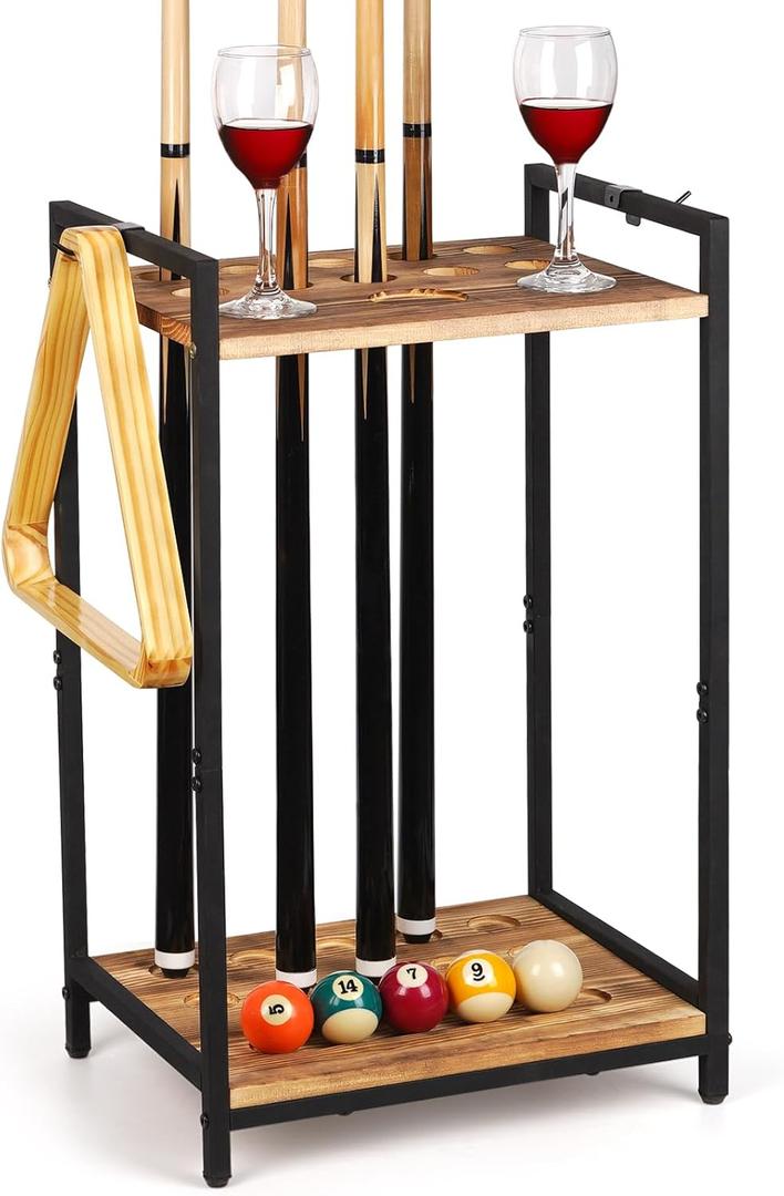Pool Stick Holder - Freestanding Pool Cue Holder Floor Stand Wooden Cue Stick Holder 10-Hole Billiard Cue Racks for Game Room Billiard Room Decor Club Pool Table Accessories