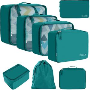 BAGAIL 8 Set Packing Cubes Luggage Packing Organizers for Travel Accessories (Aqua Color) (Teal)
