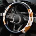 Cow Print Car Steering Wheel Covers, Breathable Microfiber Leather for Women and Men, Universal 15 inch Anti-Slip Steering Wheel Protector, Black Yellow