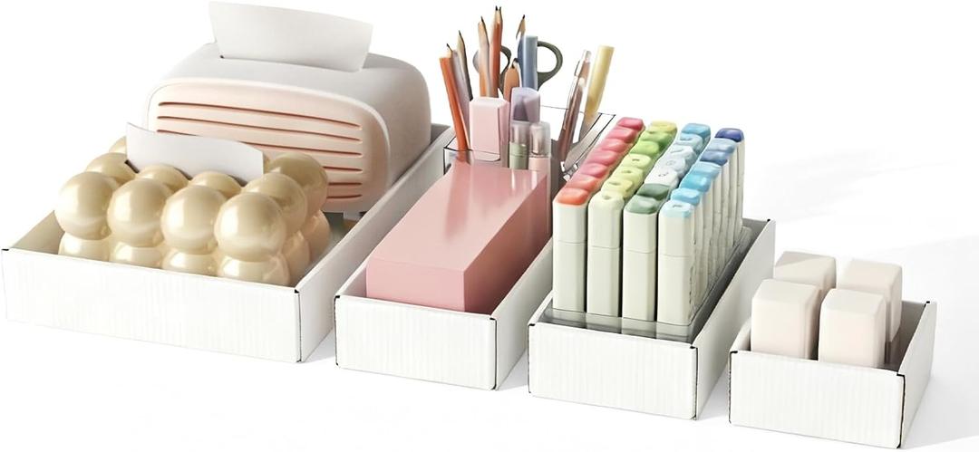 30 PCS White Sturdy Cardboard Drawer Organizers, Minimalist Paperboard Storage Bins for shelf Desk Drawer Closet Cabinet, DIY Labeling, for Kitchens, Pantries, Offices, Classrooms