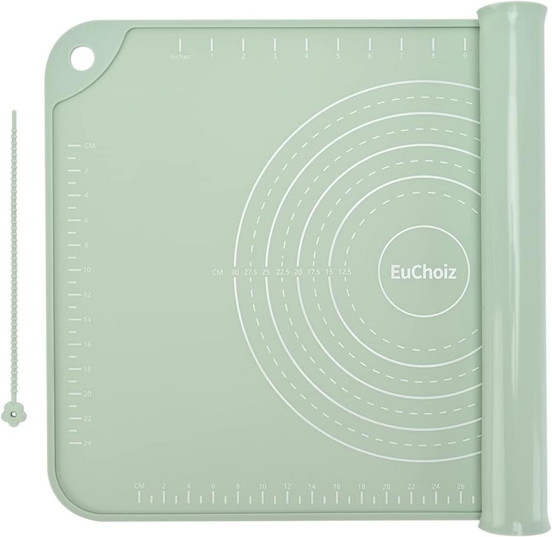 Silicone Pastry Mat 32"*24" Extra Thick Non Stick Baking Mat Food Grade Silicone Dough Rolling Mat with Edge Heightening Large (Green)