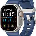 CARVUR FKM Watch Band F10  Premium Rubber Strap for Apple Watch  Trail & Sport Band  Lightweight, Rugged, Sweat & Water Resistant Wristband (Cobalt | Silver Hardware)