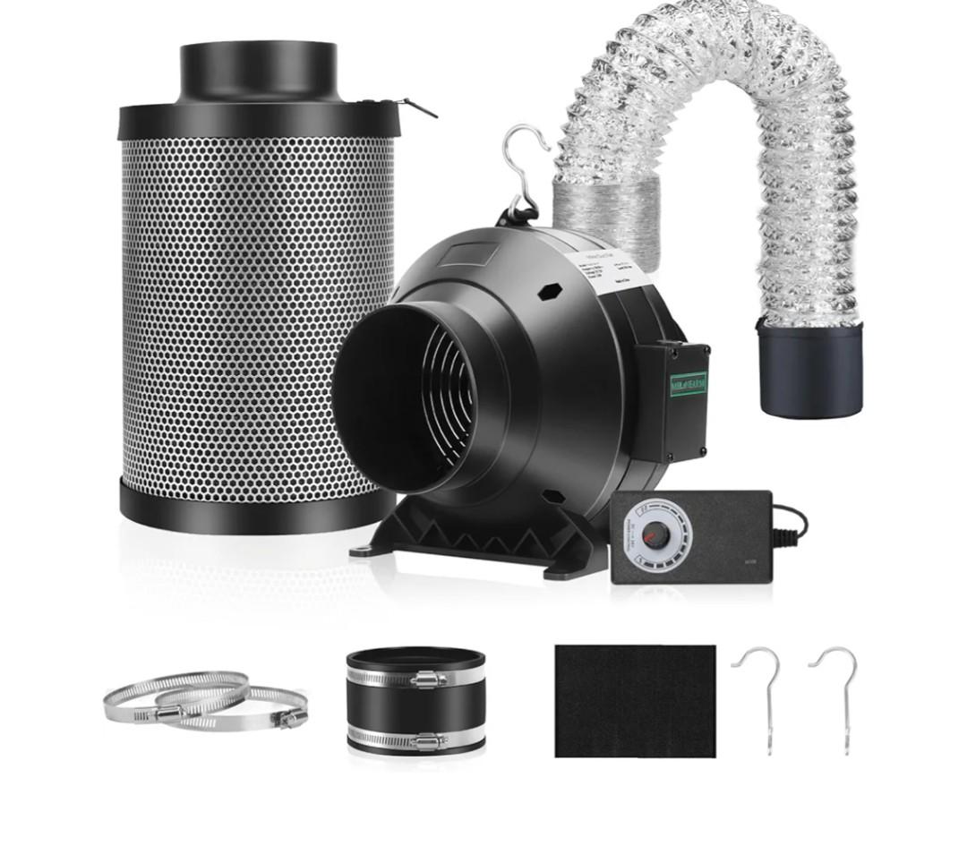 MELONFARM 4" 190 CFM Inline Duct Fan with E12 Speed Controller, Ventilation Exhaust Fan for Cooling Booster, Grow Tents, Hydroponics