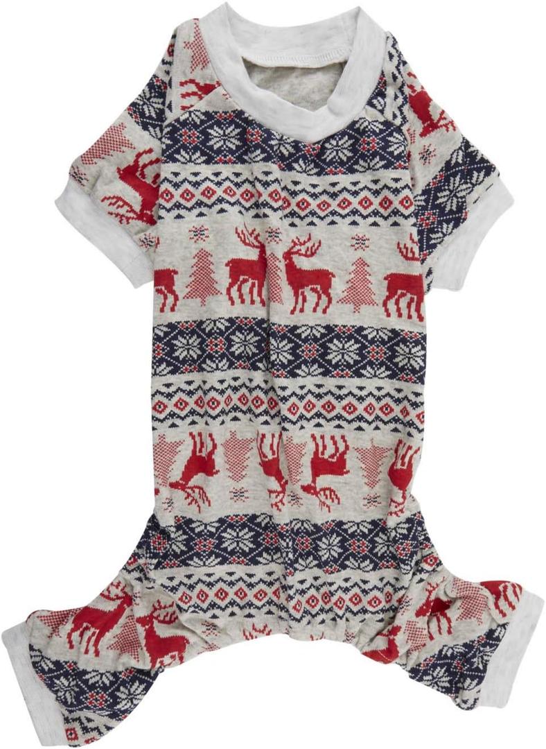 Lanyarco Cotton Grey Red Christmas Dog Pjs Jammies, Xmas Clothes Pet Pajamas Jumpshit for Small Dogs Pets, 15" Medium (Medium(18-26lbs)Back15" Chest18")