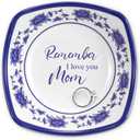 Mothers Day Mom Gifts from Daughter Son Ceramic Ring Dish Jewelry Tray Decorations Blue White Trinket Dish Ring Holder Remember I Love You Mom for Wife Grandma Stepmother Women