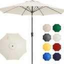 Ayge 9FT Large Outdoor Patio Umbrella Market Table Umbrella-UV Resistant, Easy Push Button Tilt and Crank, 8 Sturdy Fiberglass Ribs Heavy-Duty Pool Umbrella for Deck, Backyard,Garden,White
