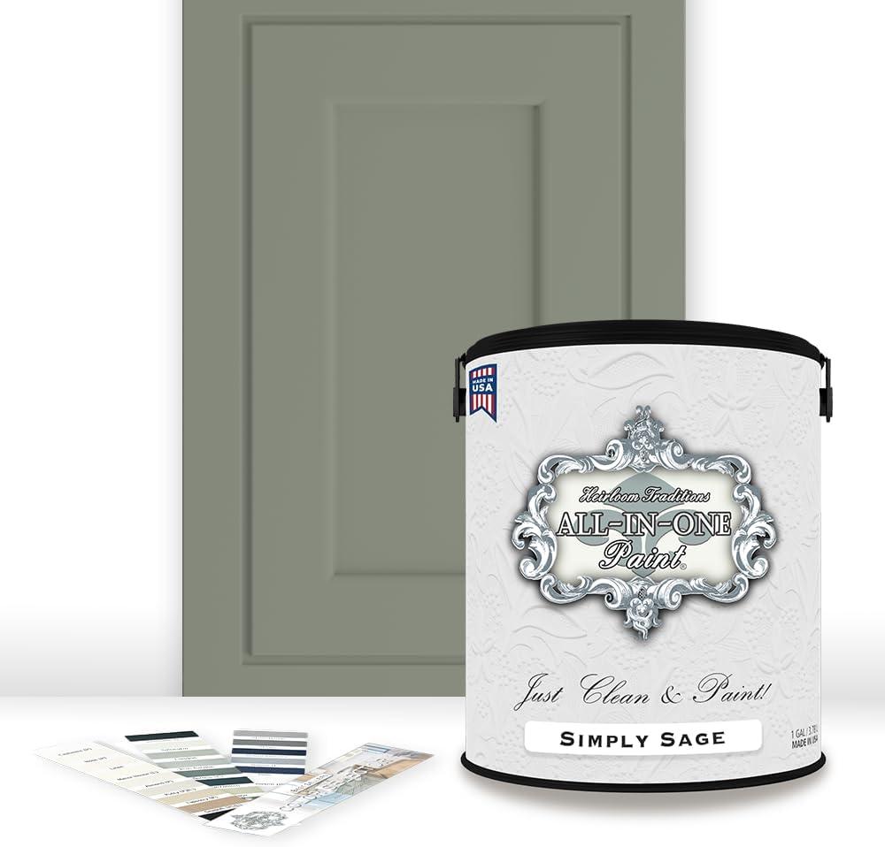 ALL-IN-ONE Paint, Simply Sage (gray green), Gallon - Durable cabinet and furniture paint. Built in primer and top coat, no sanding needed. Includes our 30 featured color card. (128 Fl Oz (Pack of 1))