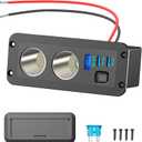 Dual Cigarette Lighter Socket 12V Splitter Panel 78W 12V USB Outlet Dual USB C PD and QC3.0 Port Car Charger Power Outlet with ON/Off Switch 15A Fuse Adapter for Car Boat Marine RV, etc