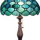 Tiffany Table Lamp Stained Glass Lamp 12X12X19 Inch Antique Reading Light (Sea Blue Pear)
