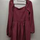 Floerns Women's Square Neck Lantern Long Sleeve Dress Split Ruched Party Midi Dresses Large