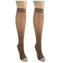 NuVein Sheer Compression Stockings for Women, 8-15 mmHg Support, Light Denier, Knee High, Open Toe, Taupe, Medium