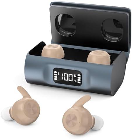 Hearing Aids for Seniors, Hearing Aid Rechargeable, Noise Cancellation Adults, senior Invisible Hearing Amplifier With Portable Charging Case Nearly Invisible and Comfort Design
