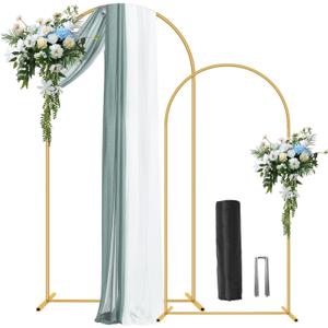 Nisoger Metal Arch Backdrop Stand Set of 2 Gold Arch Backdrop Stand 6FT, 7.2FT for Party Wedding Ceremony Baby Shower Birthday Floral Balloon Decoration
