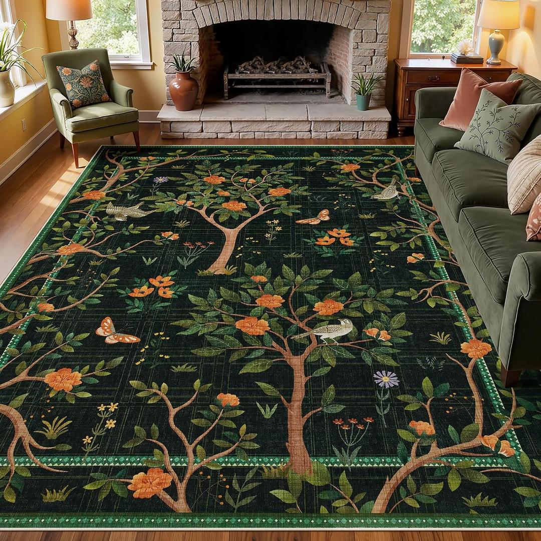 Joydeco Washable Rugs 5x7 for Living Room, Forest Kids Rug for Bedroom