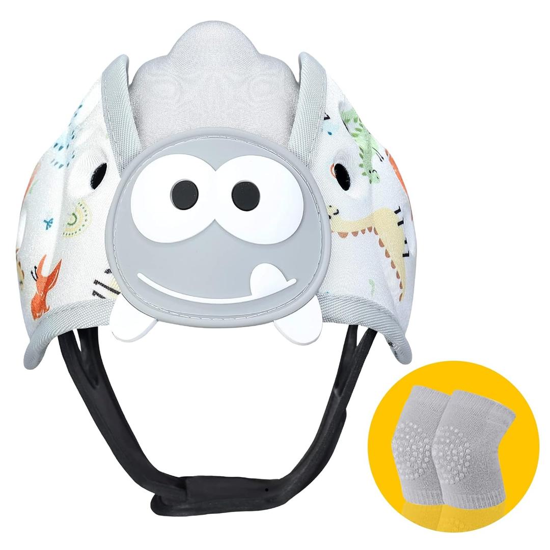 Baby Safety Helmet, Breathable Baby Head Protector for Crawling and Walking, Infant Soft Helmet, Anti-Collision, Ultra-Lightweight, Expandable and Adjustable Age 6m-24m (Gray Dinosaur)