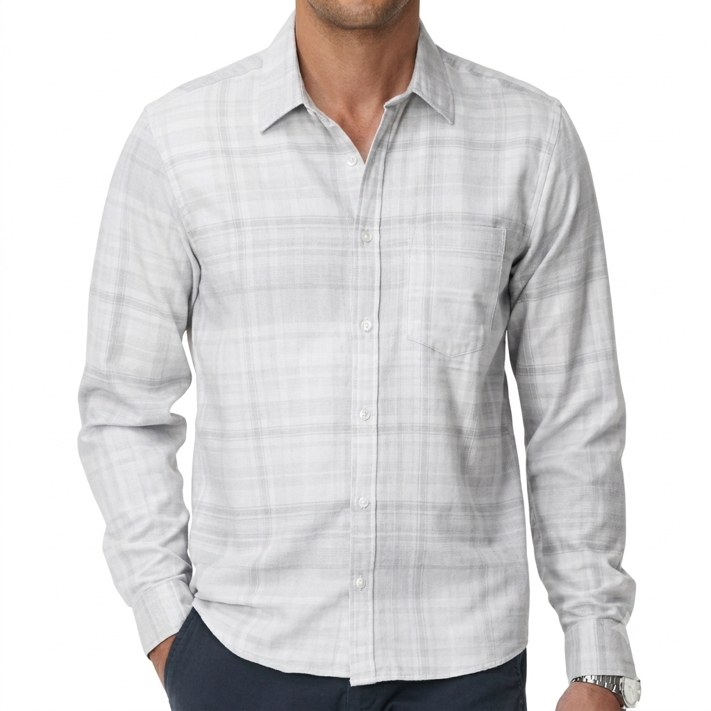 fohemr Mens Button Down Shirts Plaid Long Sleeve Dress Shirt Wrinkle Free Business Casual Gingham Shirt Tops, Light Gray Medium