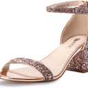 IDIFU Women's Cookie-LO Low Block Heels Chunky Sandals Ankle Strap Wedding Dress Pump Shoes (10)