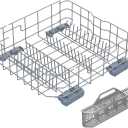 UPGRADED WD28X26099 Dishwasher Lower Dishrack Assembly Compatible with GE Dishwasher Rack Replacement Parts and WD28X10128 Dishwasher Silverware Basket,WD28X26099 for GE Dishwasher Lower Rack Parts