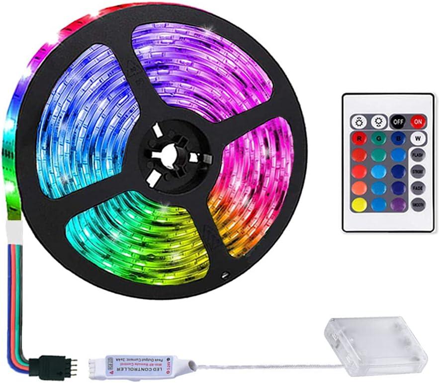 2m/6.6FT Battery Powered Led Strip Lights, LED Strip with 24 Keys Remote Control, RGB Led Rope Lights for Party and DIY Decoration (1 PACK)