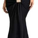 GothDark Women's Elegant Ruched Bodycon Maxi Dress One Shoulder Mermaid Gown Adjustable Buckle for Cocktail Party Formal L