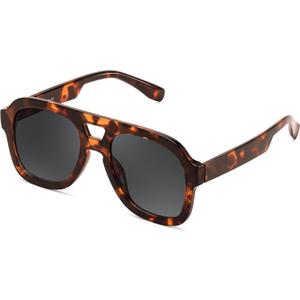 FEISEDY Vintage Aviator Sunglasses Double Bridge Women Men Large Square Thick Frame Trendy Eyewear UV400 B2846 (Brown Tortoise Frame & Grey Lens)