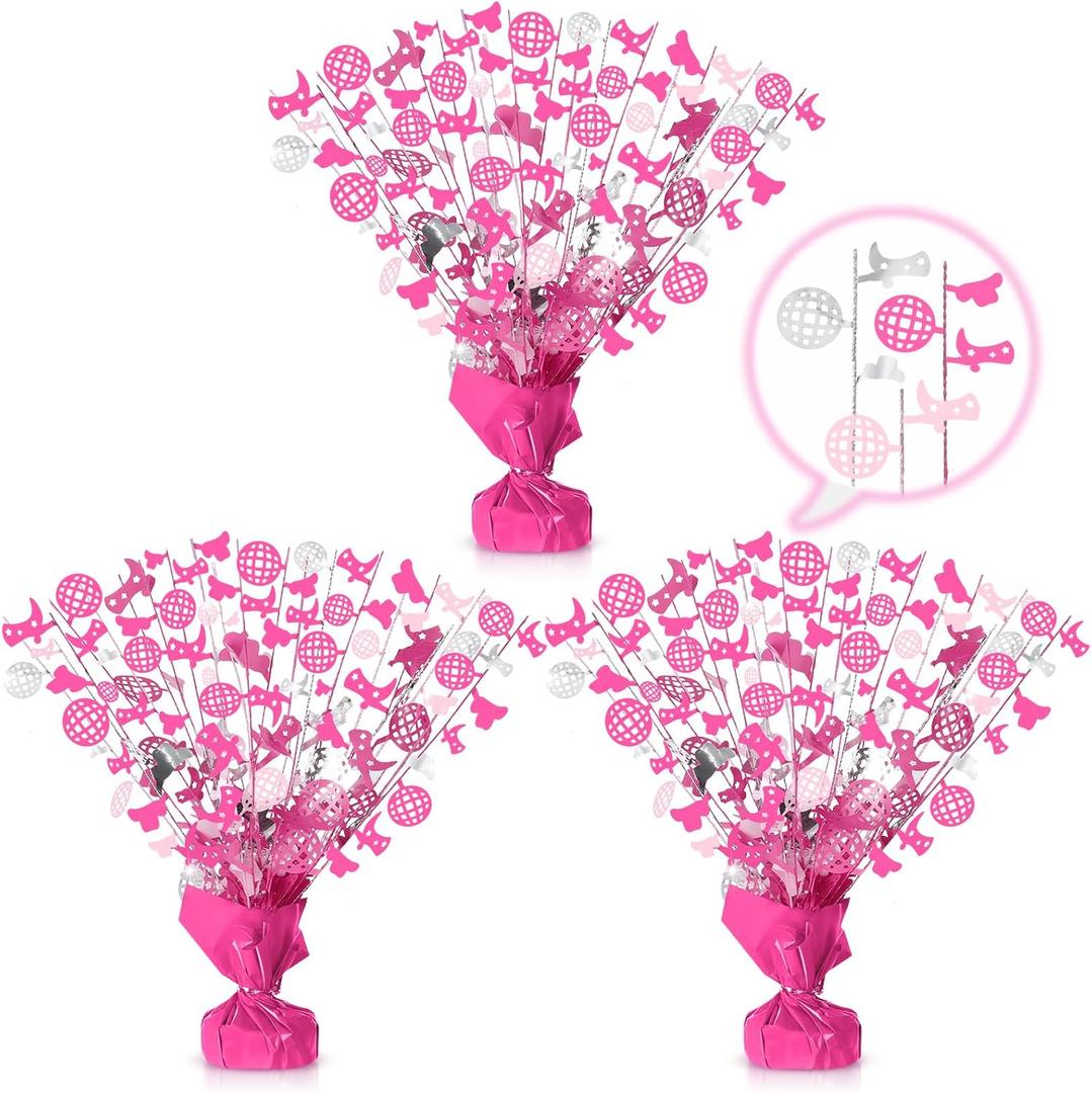 3 Pcs Disco Cowgirl Party Decorations Western Cowgirl Pink Glitter Ball Birthday Decoration Foil Spray Table Centerpiece Party Decor Hot Pink Disco Decor for Last Rodeo