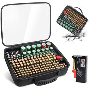 Battery Organizer Storage Case with Tester, Hardshell Portable Checker Carrying Case Holds Batteries AA AAA AAAA C D 9V, Battery Organizer Storage Box (Clear Hold 200+ Cell)